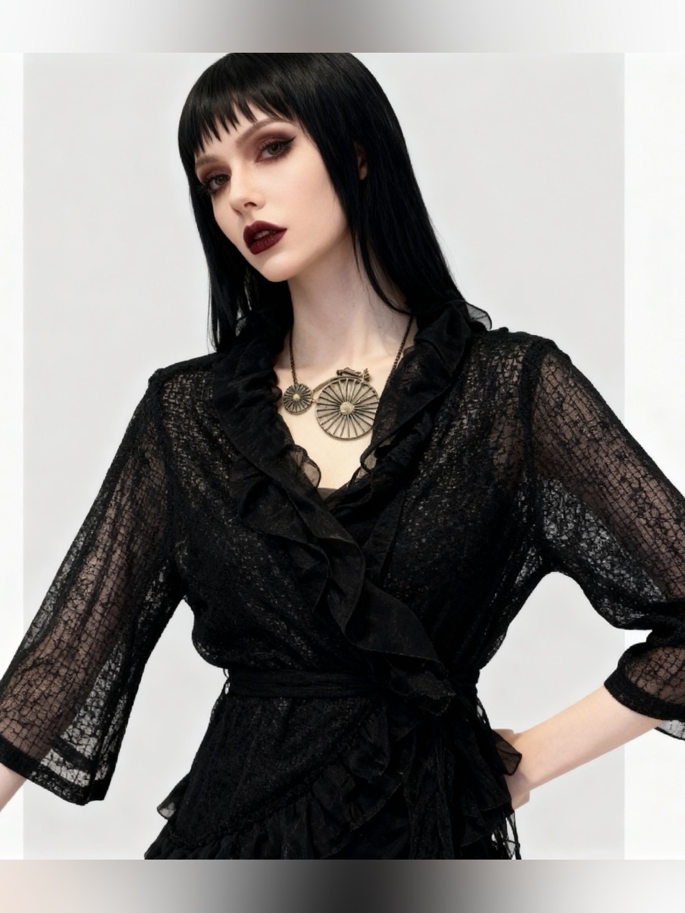Victorian-Inspired Black Wrap Top | Whimsigoth Ruffle Cardigan Sz m-lg